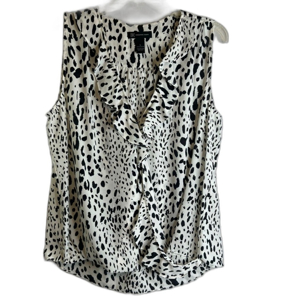 INC International Concepts Ruffle Front Faux Wrap Cheetah Tank Blouse Size Large